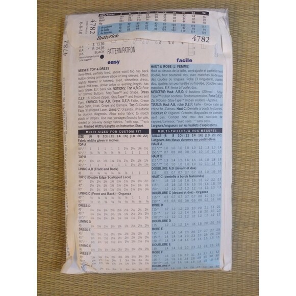 Vintage Butterick Classics Misses Dress Sewing Pattern 4782 Sizes 6-8-10 - Picture 2 of 3